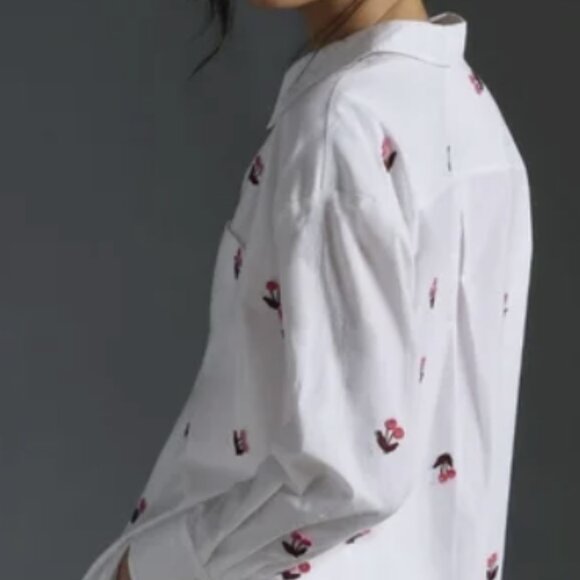 Bennet Buttondown Shirt by Maeve: Embroidered Edition White and Cherries Motif - Picture 2 of 5